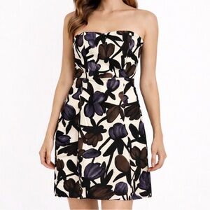 Banana Republic Strapless Floral Dress in White , Black & Purple